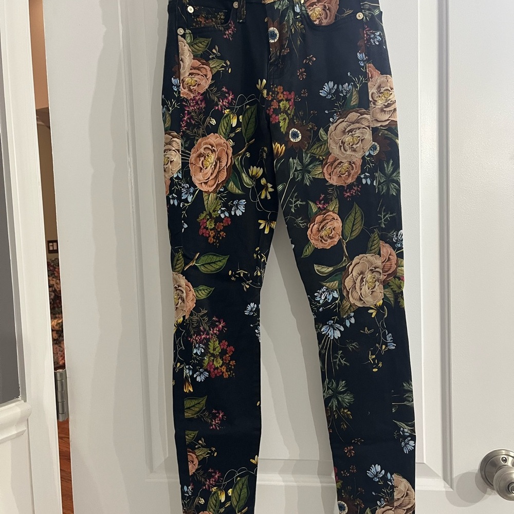 7 For All Mankind Black Floral Skinny Jeans